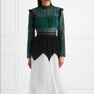 Self portrait green lace pleated dress